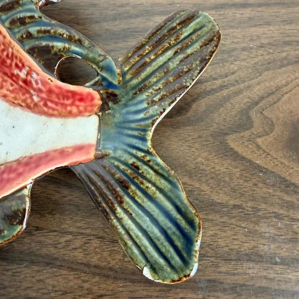 Pier 1 Imports Hand Painted Porcelain Fish Sushi Platter Red Brown Nautical READ